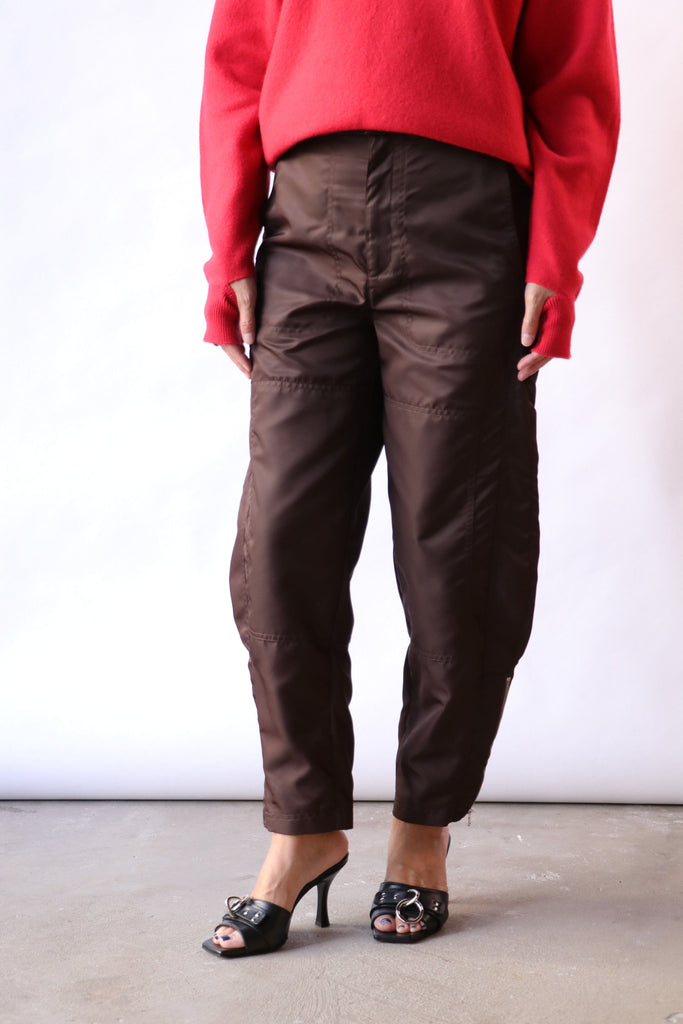 Tibi Eco Nylon Colt Trouser in Brown Bottoms Tibi 