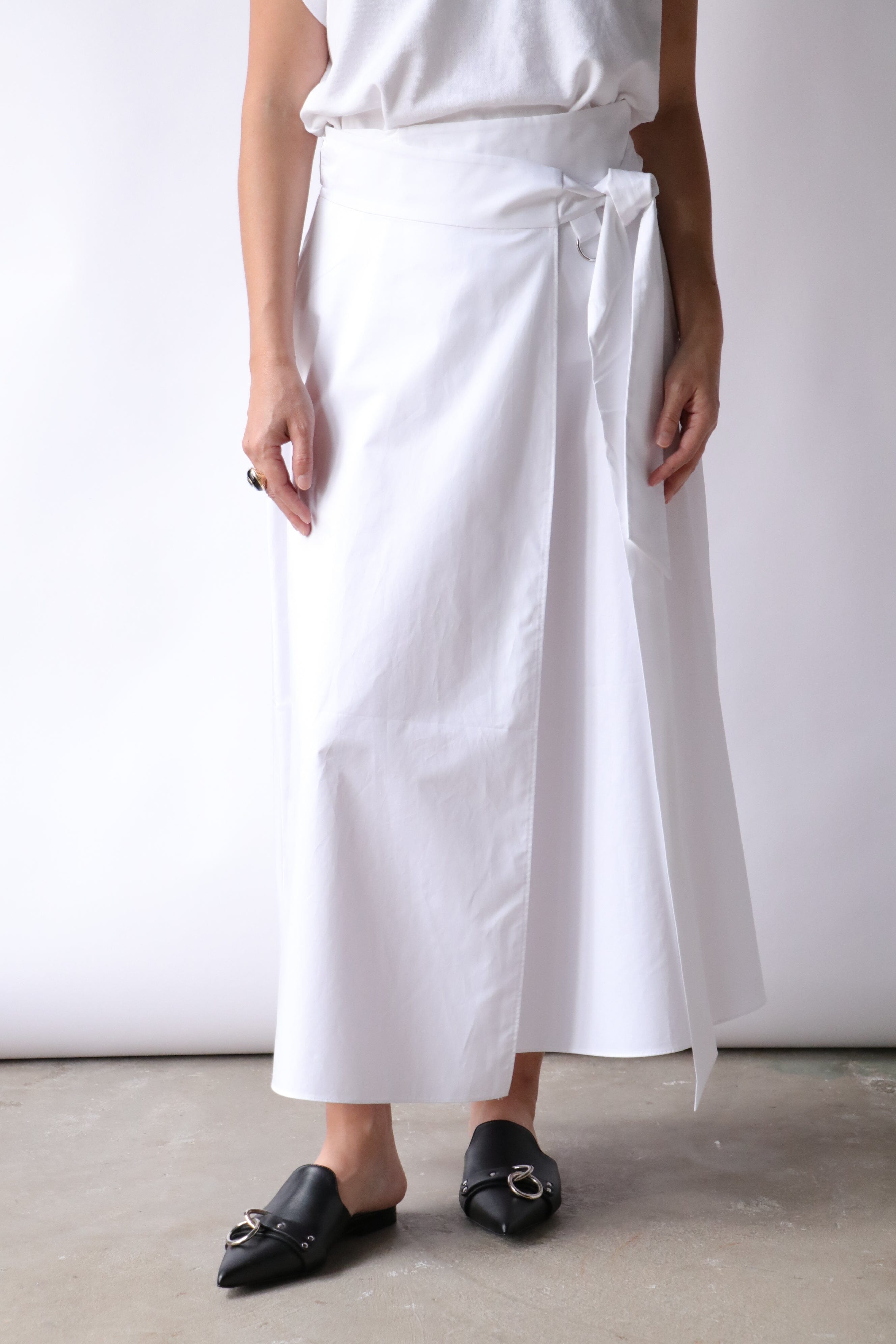 Tibi Eco Poplin Back Wrap Skirt in White | WE ARE ICONIC