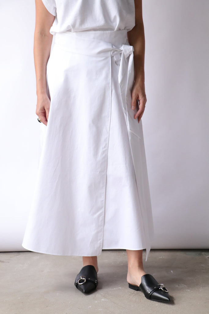 Tibi Eco Poplin Back Wrap Skirt in White Bottoms Tibi 
