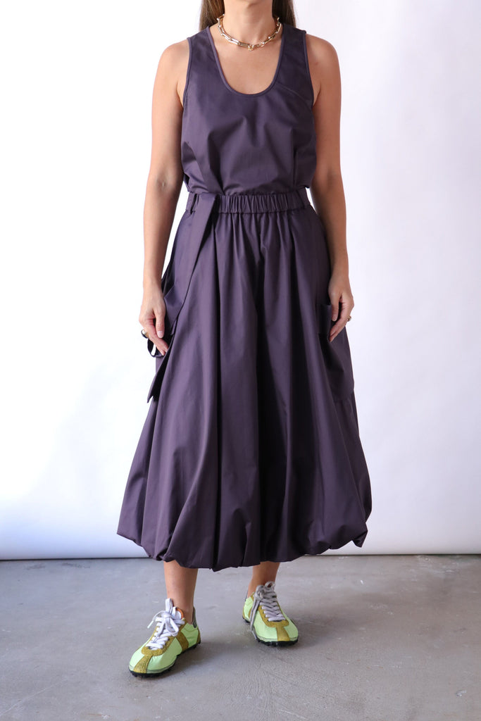 Tibi Eco Poplin Pull On Bubble Skirt in Eggplant Bottoms Tibi 