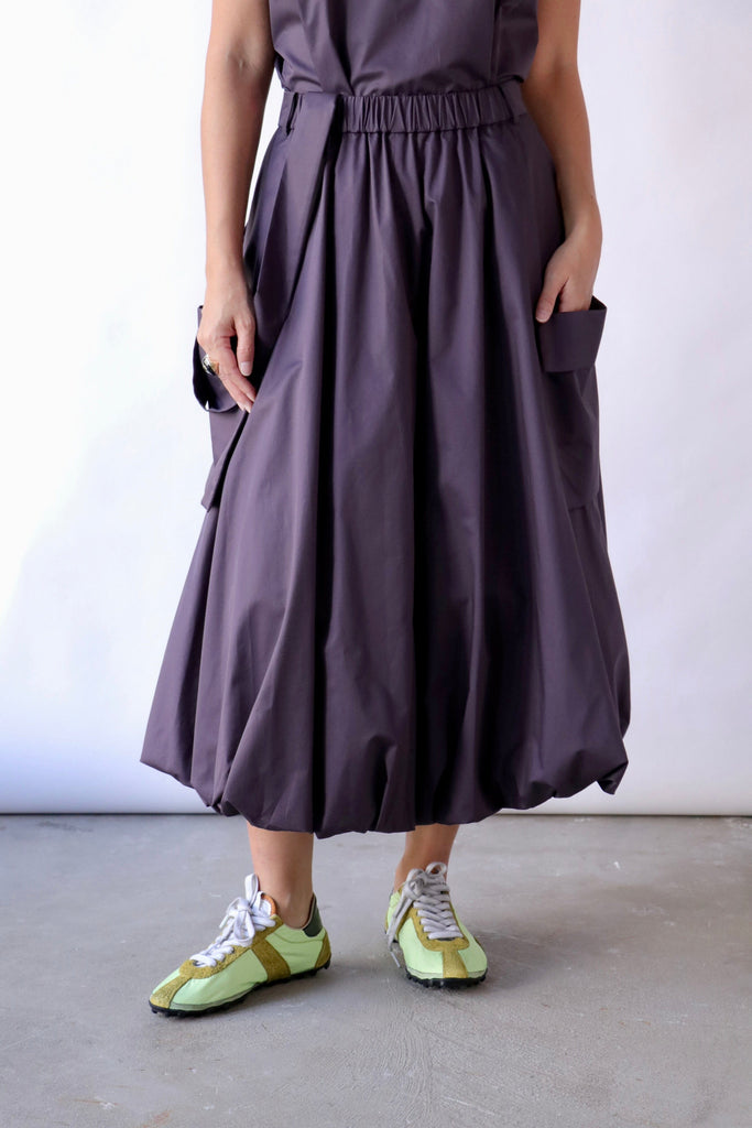 Tibi Eco Poplin Pull On Bubble Skirt in Eggplant Bottoms Tibi 