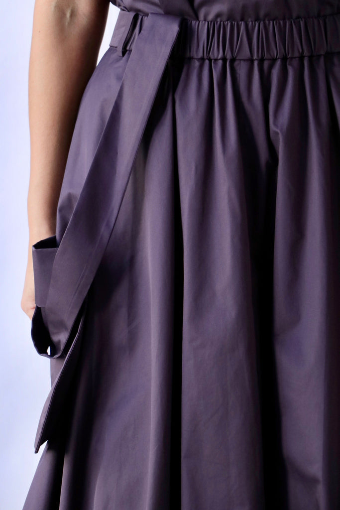 Tibi Eco Poplin Pull On Bubble Skirt in Eggplant Bottoms Tibi 