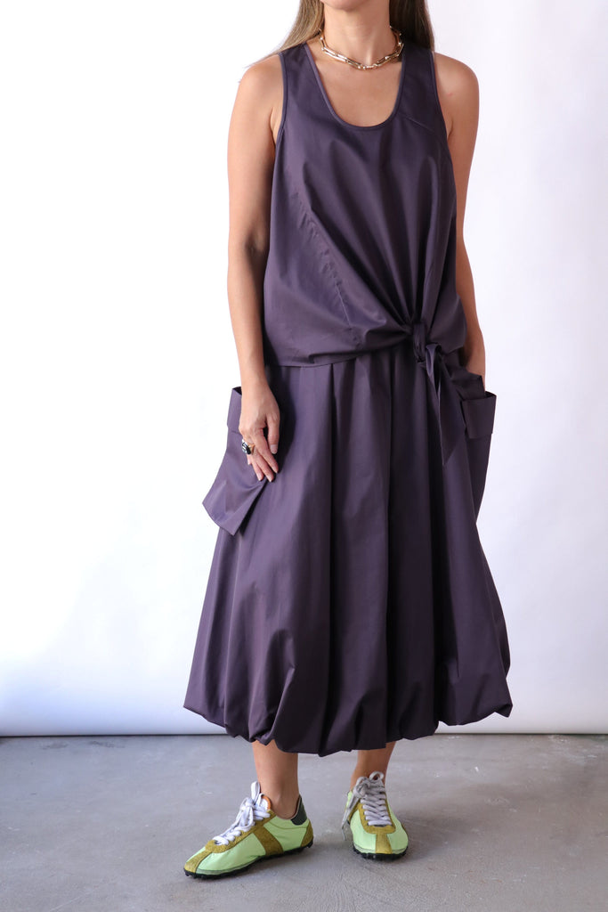 Tibi Eco Poplin Pull On Bubble Skirt in Eggplant Bottoms Tibi 