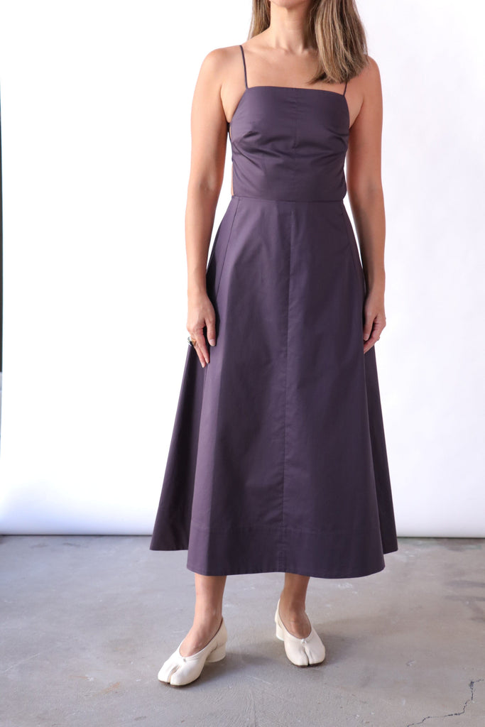 Tibi Eco Poplin Strappy Dress in Eggplant Dresses Tibi 