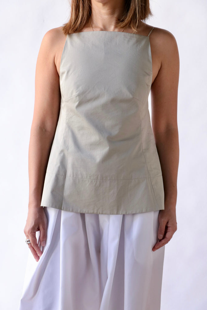 Tibi Eco Poplin Strappy Open Back Top in Sandstone | WE ARE ICONIC