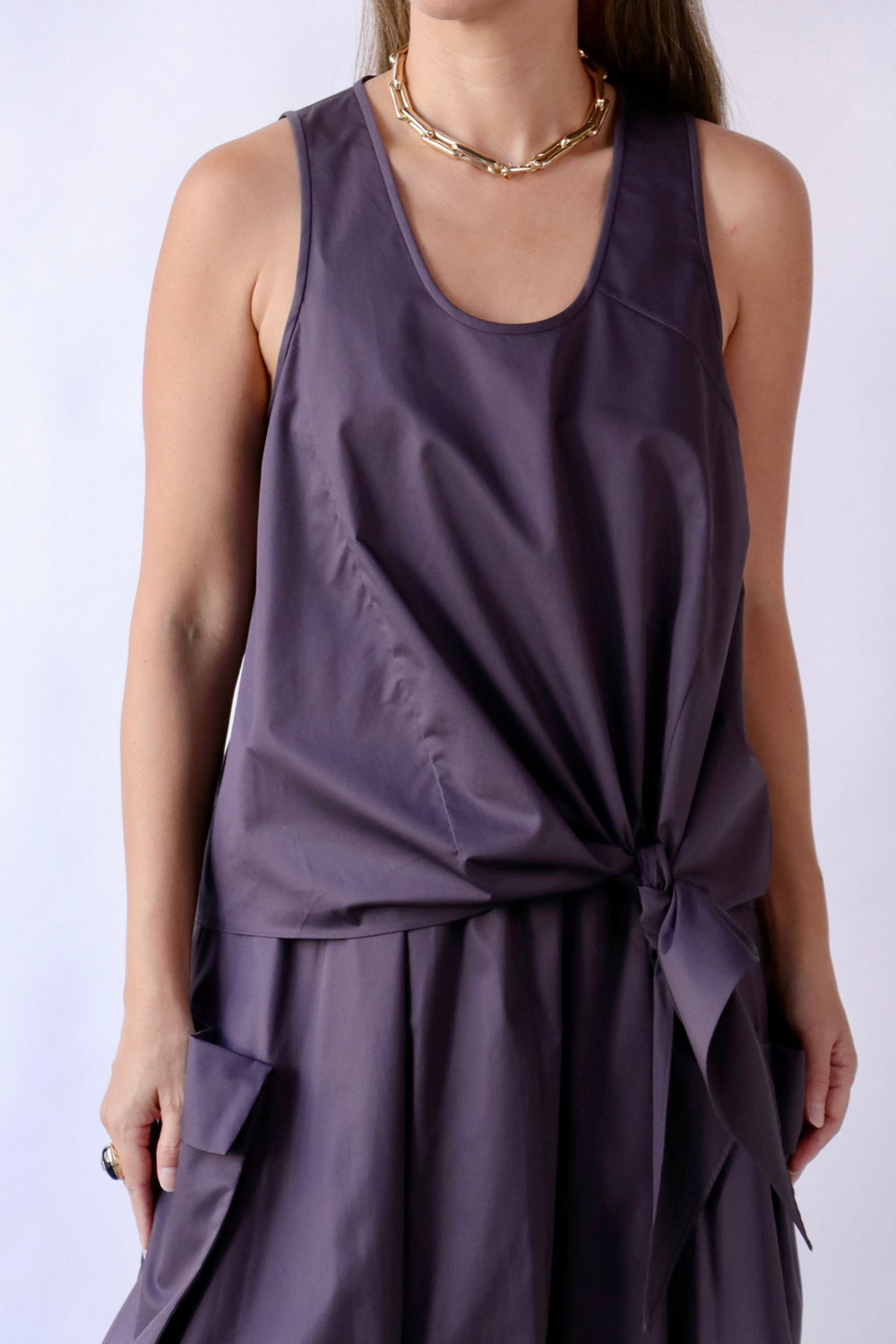 Tibi Eco Poplin Tie Front Top in Eggplant WE ARE ICONIC