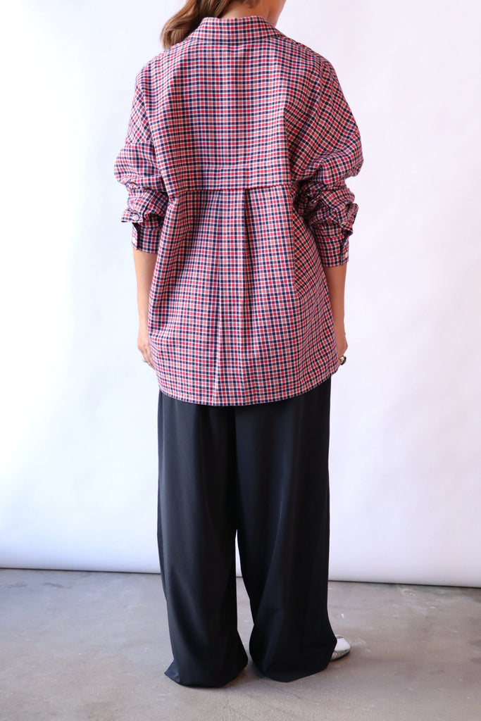 Tibi Flannel Menswear Shirting Oversized Shirt in Red Multi tops-blouses Tibi 