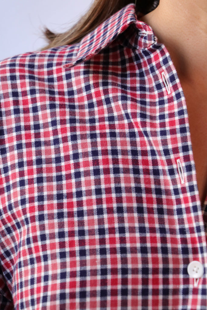 Tibi Flannel Menswear Shirting Oversized Shirt in Red Multi tops-blouses Tibi 