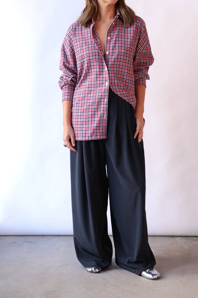 Tibi Flannel Menswear Shirting Oversized Shirt in Red Multi tops-blouses Tibi 