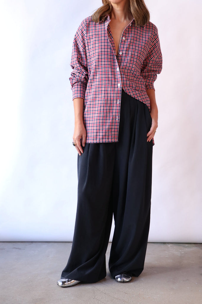 Tibi Flannel Menswear Shirting Oversized Shirt in Red Multi tops-blouses Tibi 
