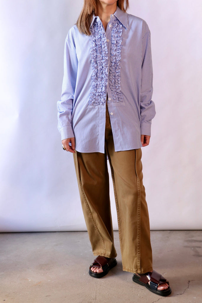 Tibi Garment Dyed Stretch Twill Tuck Pant in Dark Tan Bottoms Tibi 