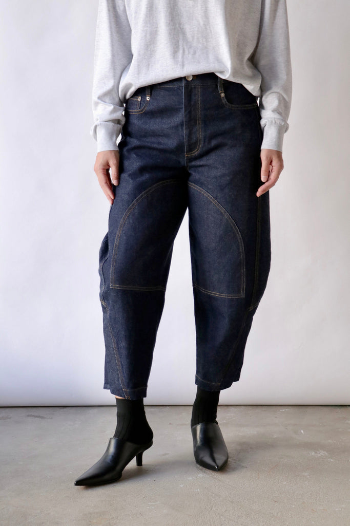 Tibi Indigo Denim Earl Jean in Dark Denim Bottoms Tibi 