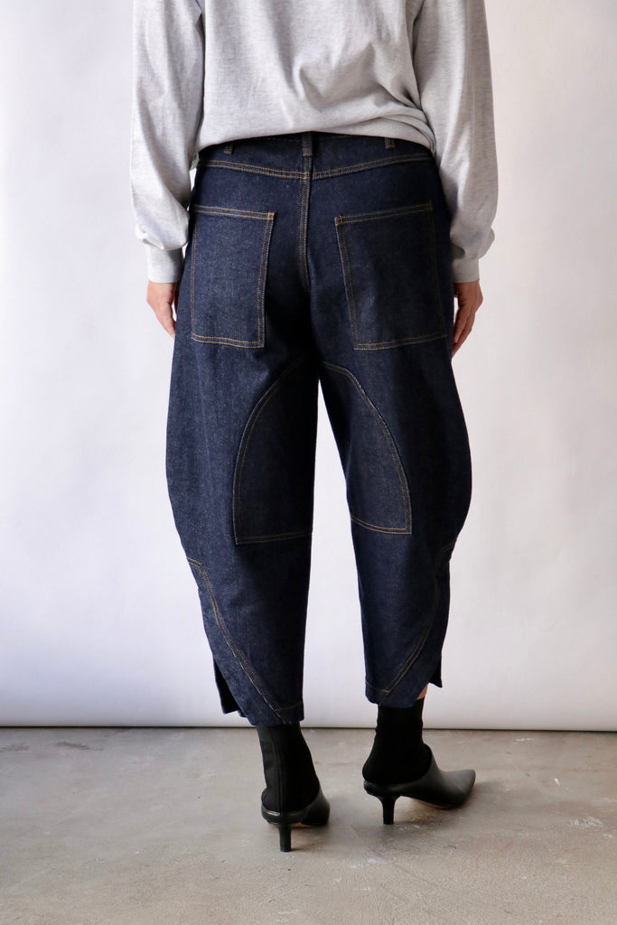 Tibi Indigo Denim Earl Jean in Dark Denim Bottoms Tibi 