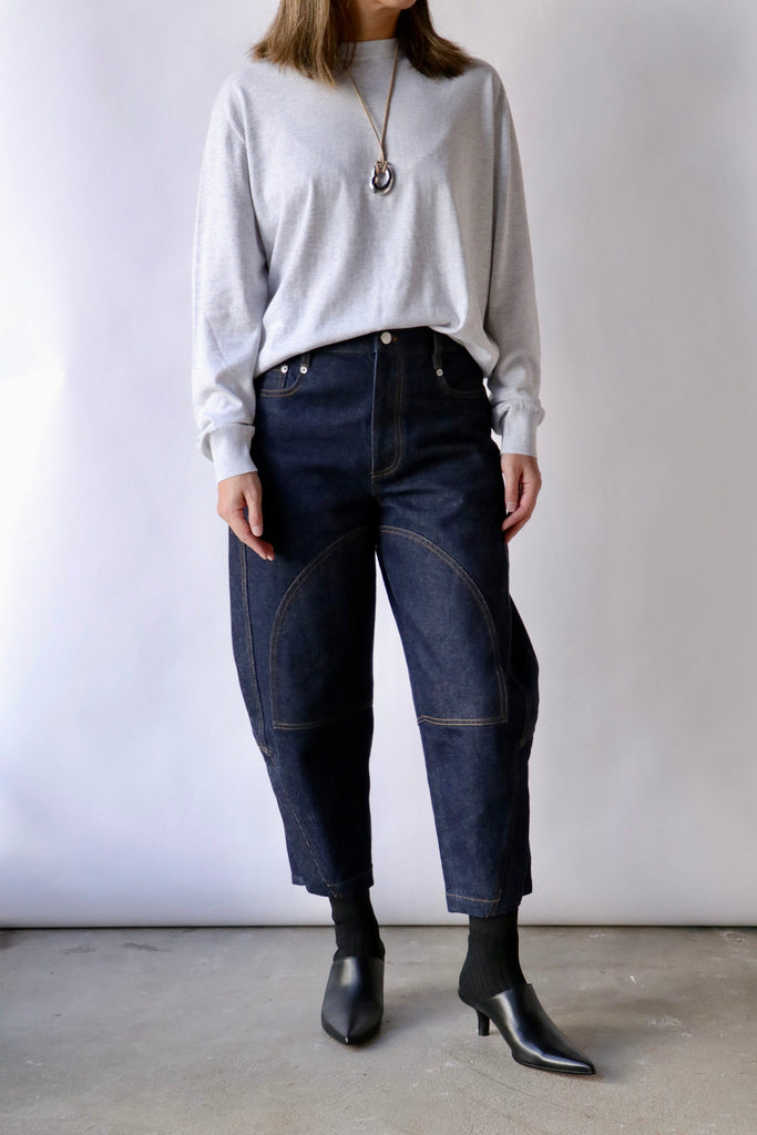 Tibi Indigo Denim Earl Jean in Dark Denim Bottoms Tibi 