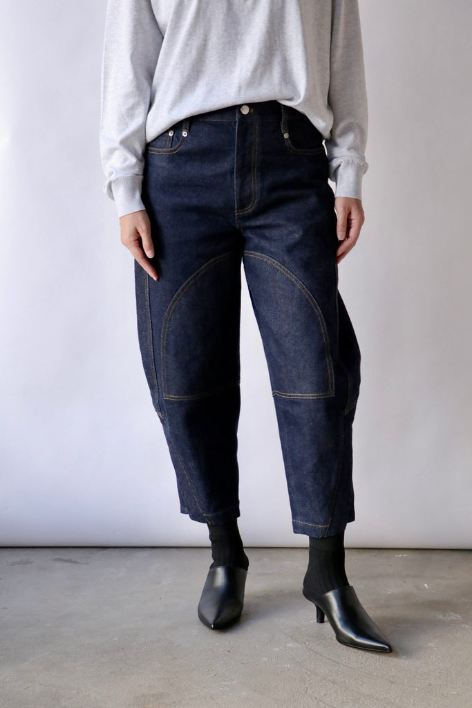 Tibi Indigo Denim Earl Jean in Dark Denim Bottoms Tibi 