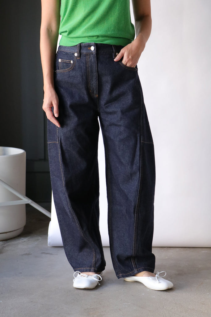 Tibi Indigo Denim Sid Jean in Dark Denim Bottoms Tibi 