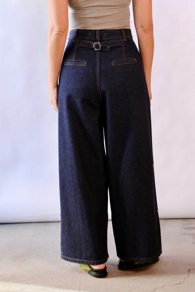 Tibi Indigo Denim Triple Pleat Jean Bottoms Tibi 