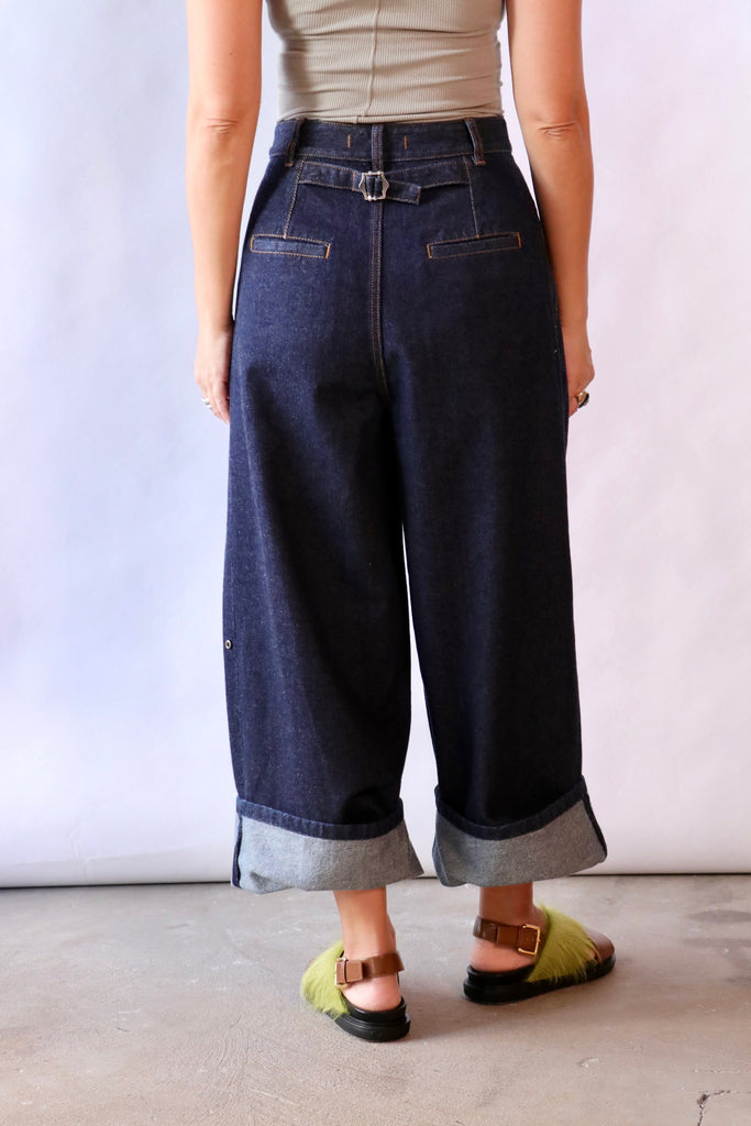 Tibi Indigo Denim Triple Pleat Jean Bottoms Tibi 
