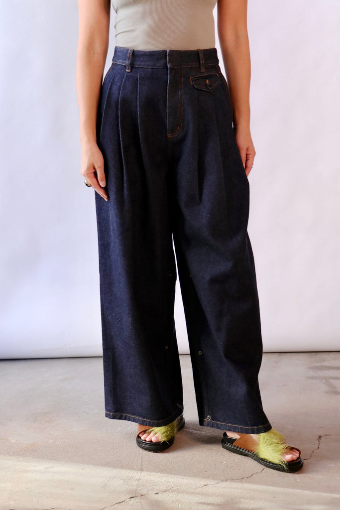 Tibi Indigo Denim Triple Pleat Jean Bottoms Tibi 