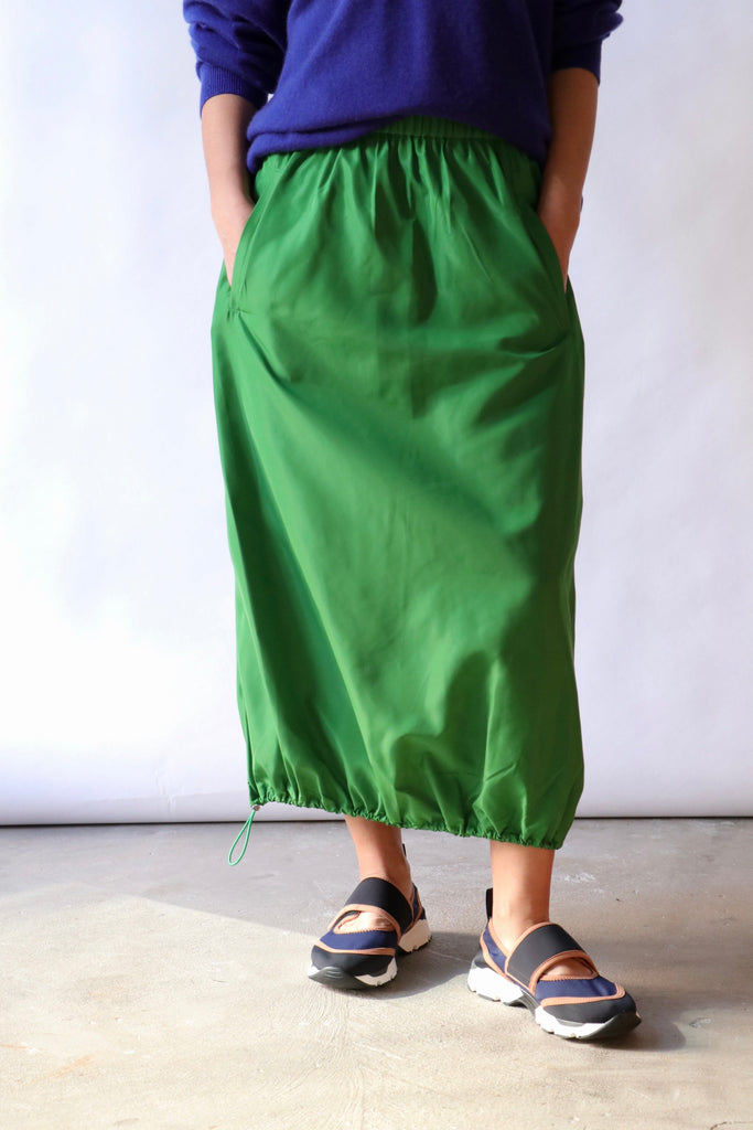 Tibi Italian Sporty Nylon Midi Anorak Skirt in Green Bottoms Tibi 