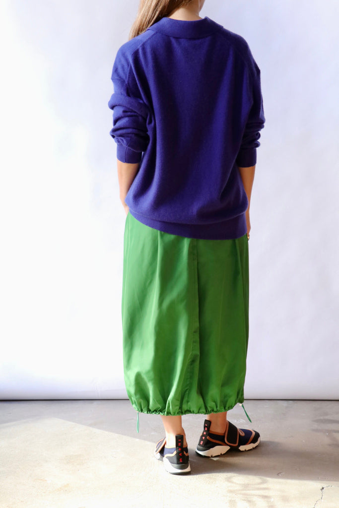 Tibi Italian Sporty Nylon Midi Anorak Skirt in Green Bottoms Tibi 