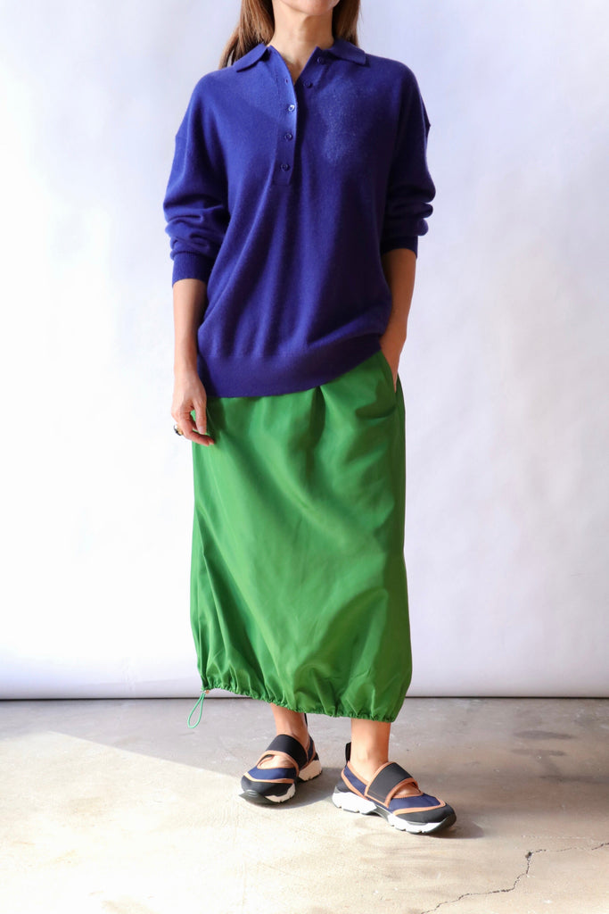 Tibi Italian Sporty Nylon Midi Anorak Skirt in Green Bottoms Tibi 