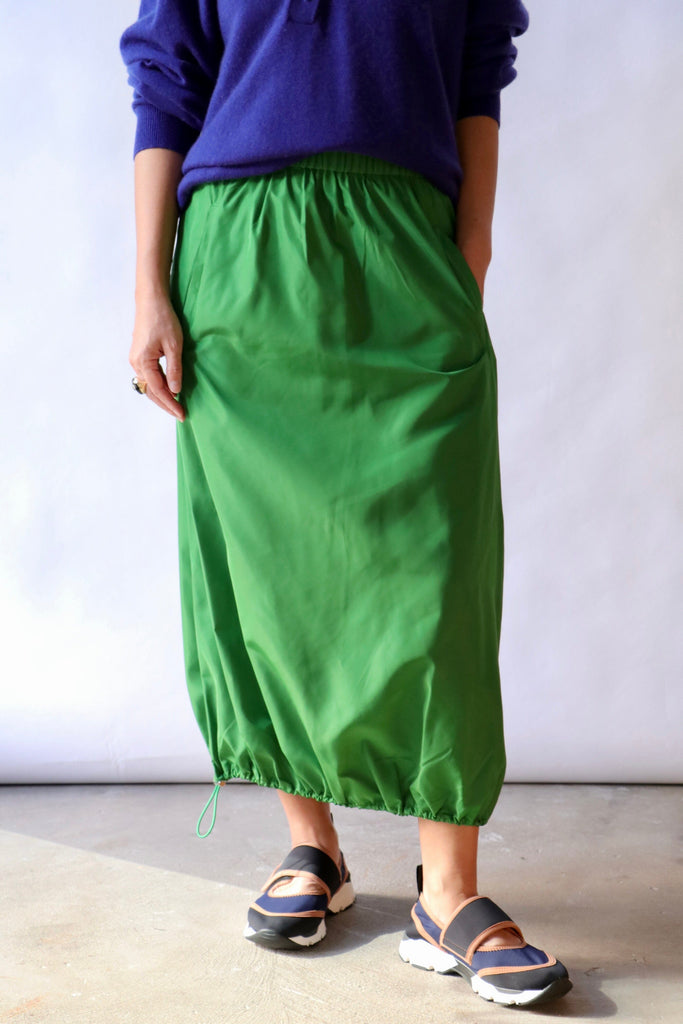 Tibi Italian Sporty Nylon Midi Anorak Skirt in Green Bottoms Tibi 