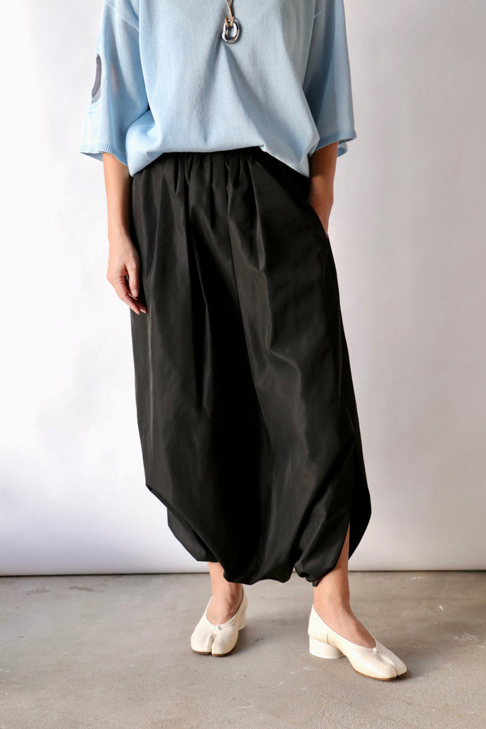 Tibi Italian Sporty Nylon Pleated Jalousie Skirt in Black Bottoms Tibi 