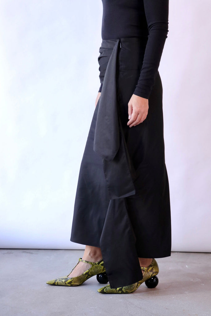 Tibi Italian Sporty Nylon Ribbon Skirt in Black Bottoms Tibi 
