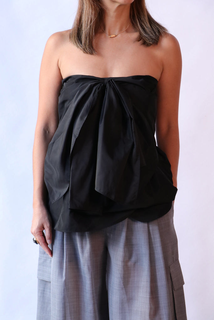 Tibi Italian Sporty Nylon Strapless Top in Black tops-blouses Tibi 
