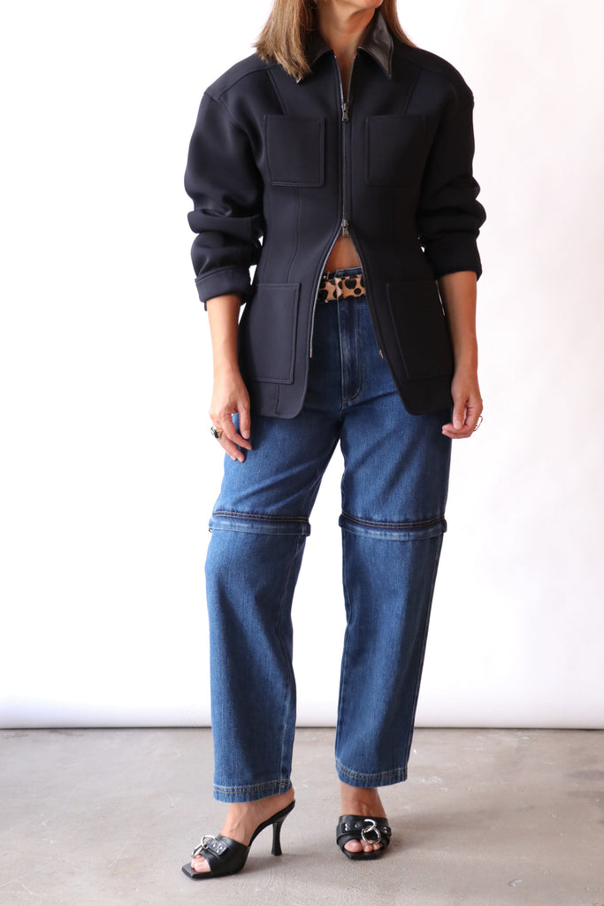 Tibi Lars Denim Convertible Zip Jean in Classic Blue Bottoms Tibi 