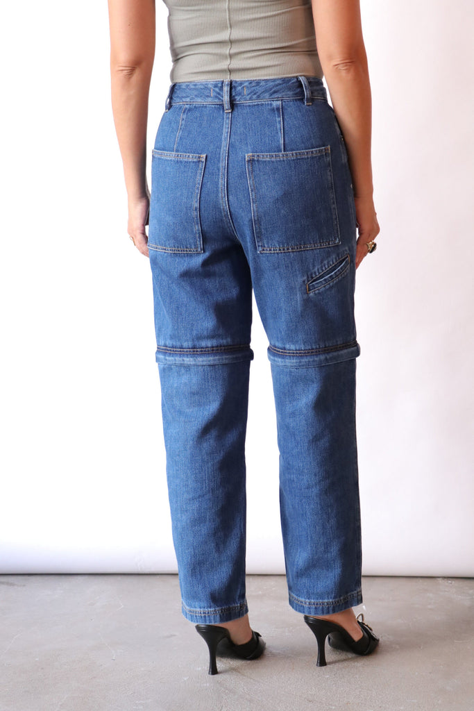 Tibi Lars Denim Convertible Zip Jean in Classic Blue Bottoms Tibi 