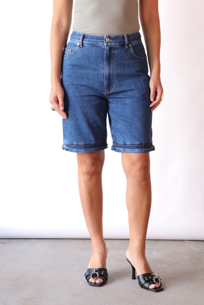 Tibi Lars Denim Convertible Zip Jean in Classic Blue Bottoms Tibi 