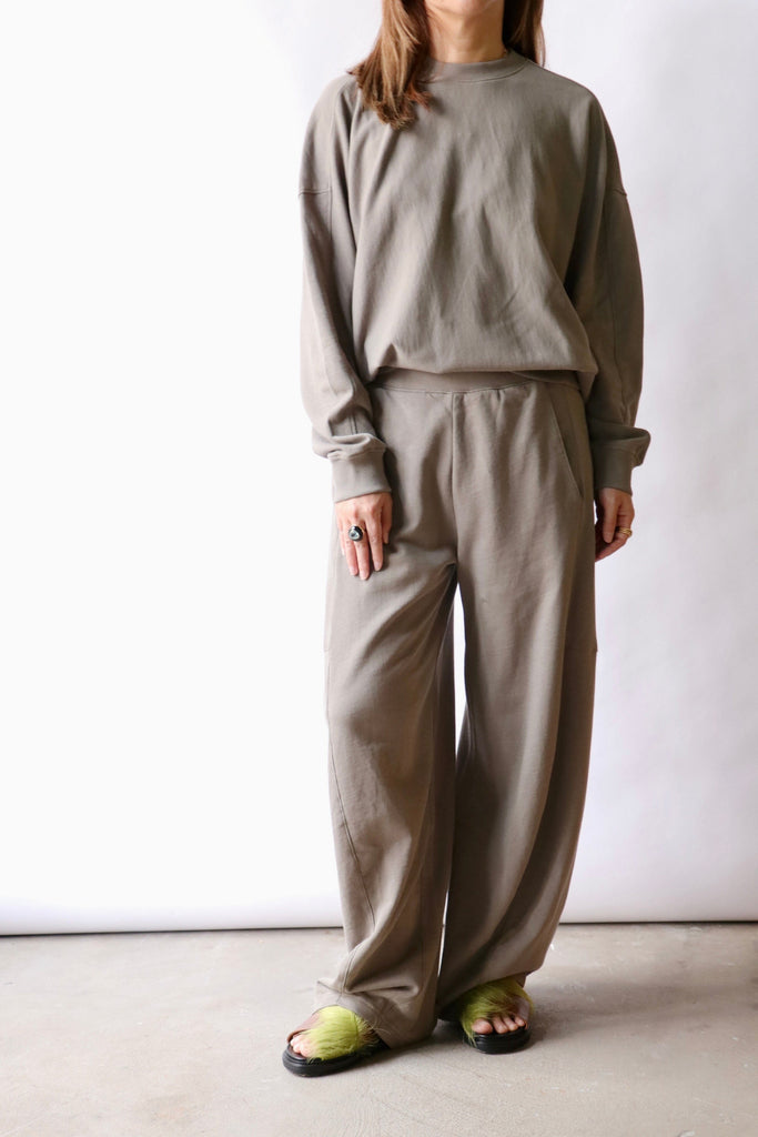 Tibi Light Weight Sweatshirting Crewneck Sweatshirt in Dark Stone Sweatshirts Tibi 