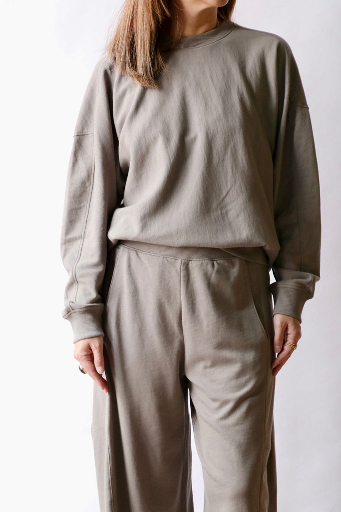 Tibi Light Weight Sweatshirting Crewneck Sweatshirt in Dark Stone Sweatshirts Tibi 