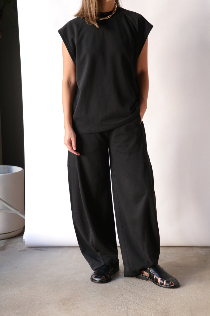 Tibi Light Weight Sweatshirting Winslow Pant in Black Bottoms Tibi 