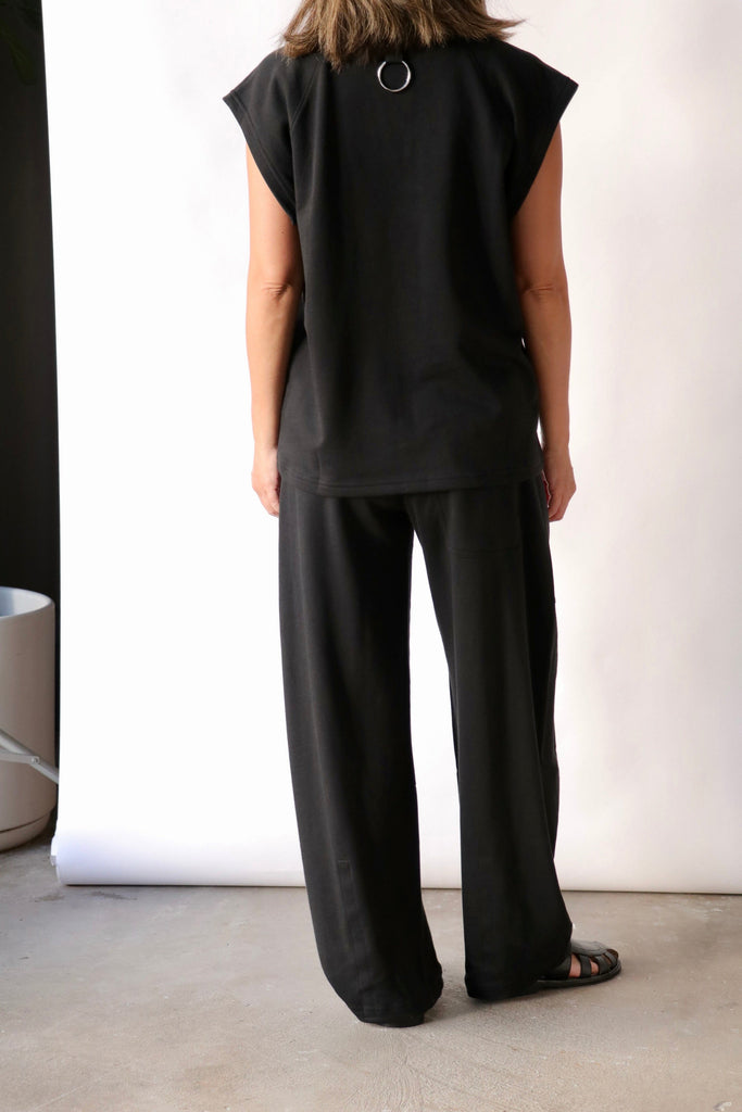 Tibi Light Weight Sweatshirting Winslow Pant in Black Bottoms Tibi 