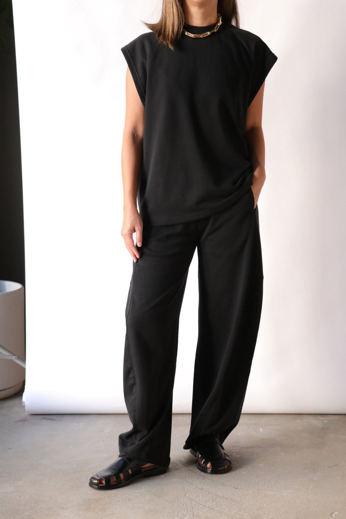 Tibi Light Weight Sweatshirting Winslow Pant in Black Bottoms Tibi 