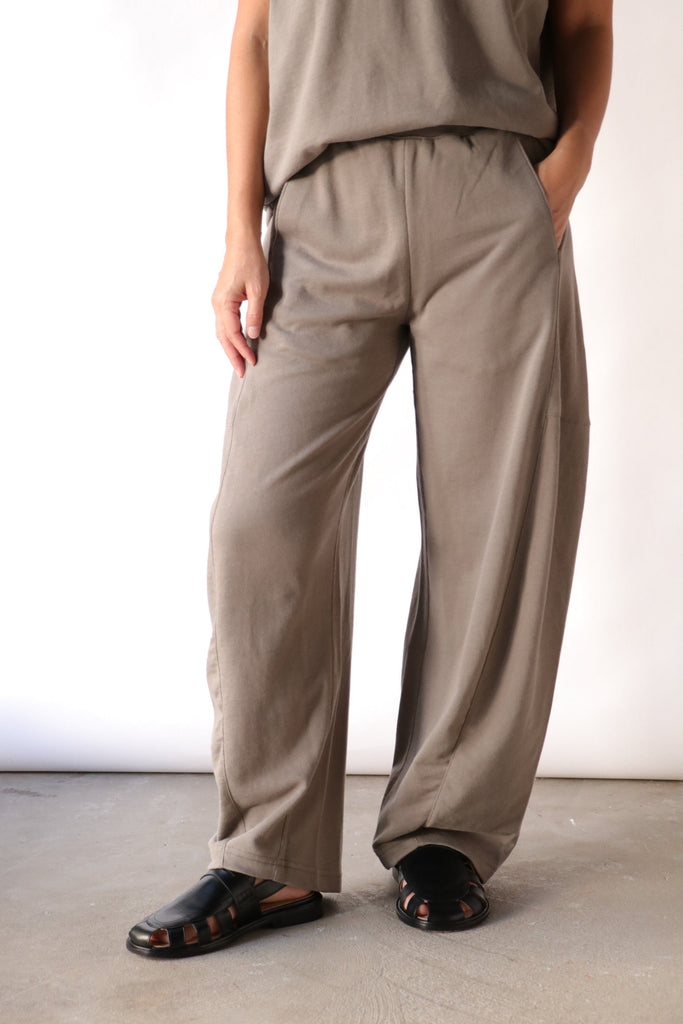 Tibi Light Weight Sweatshirting Winslow Pant in Dark Stone Bottoms Tibi 