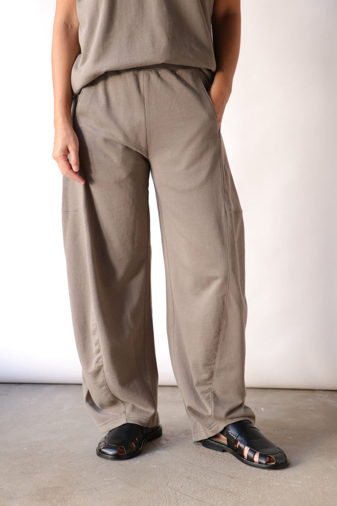 Tibi Light Weight Sweatshirting Winslow Pant in Dark Stone Bottoms Tibi 