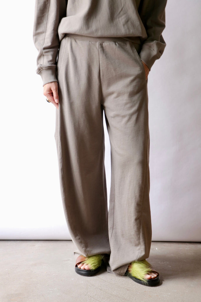 Tibi Light Weight Sweatshirting Winslow Pant in Dark Stone Bottoms Tibi 