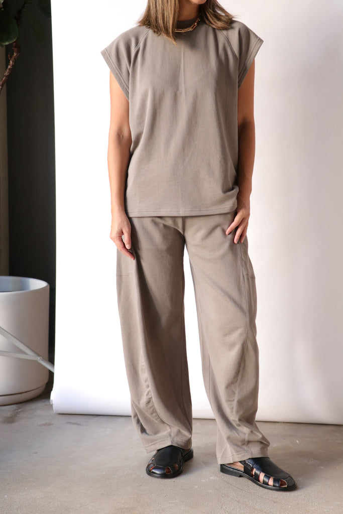 Tibi Light Weight Sweatshirting Winslow Pant in Dark Stone Bottoms Tibi 