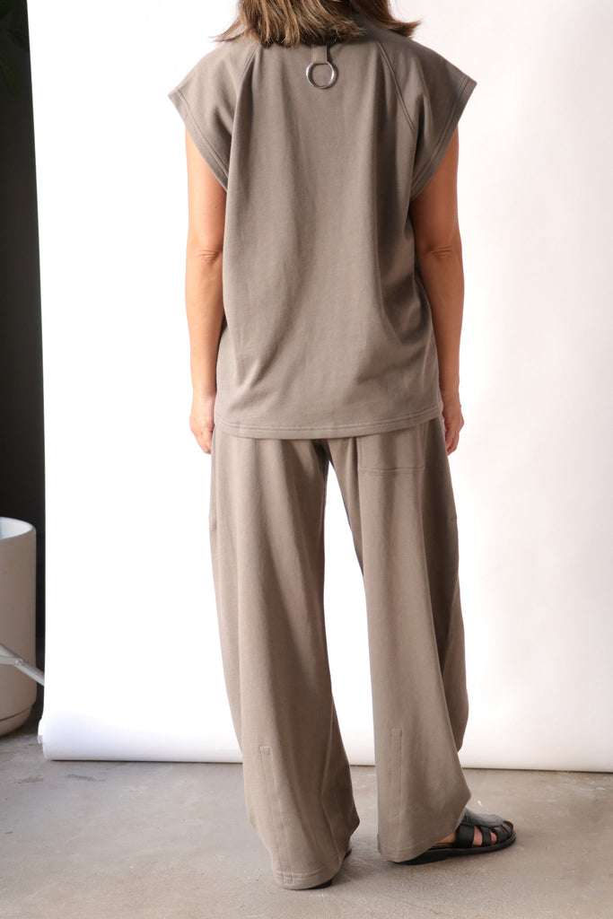 Tibi Light Weight Sweatshirting Winslow Pant in Dark Stone Bottoms Tibi 