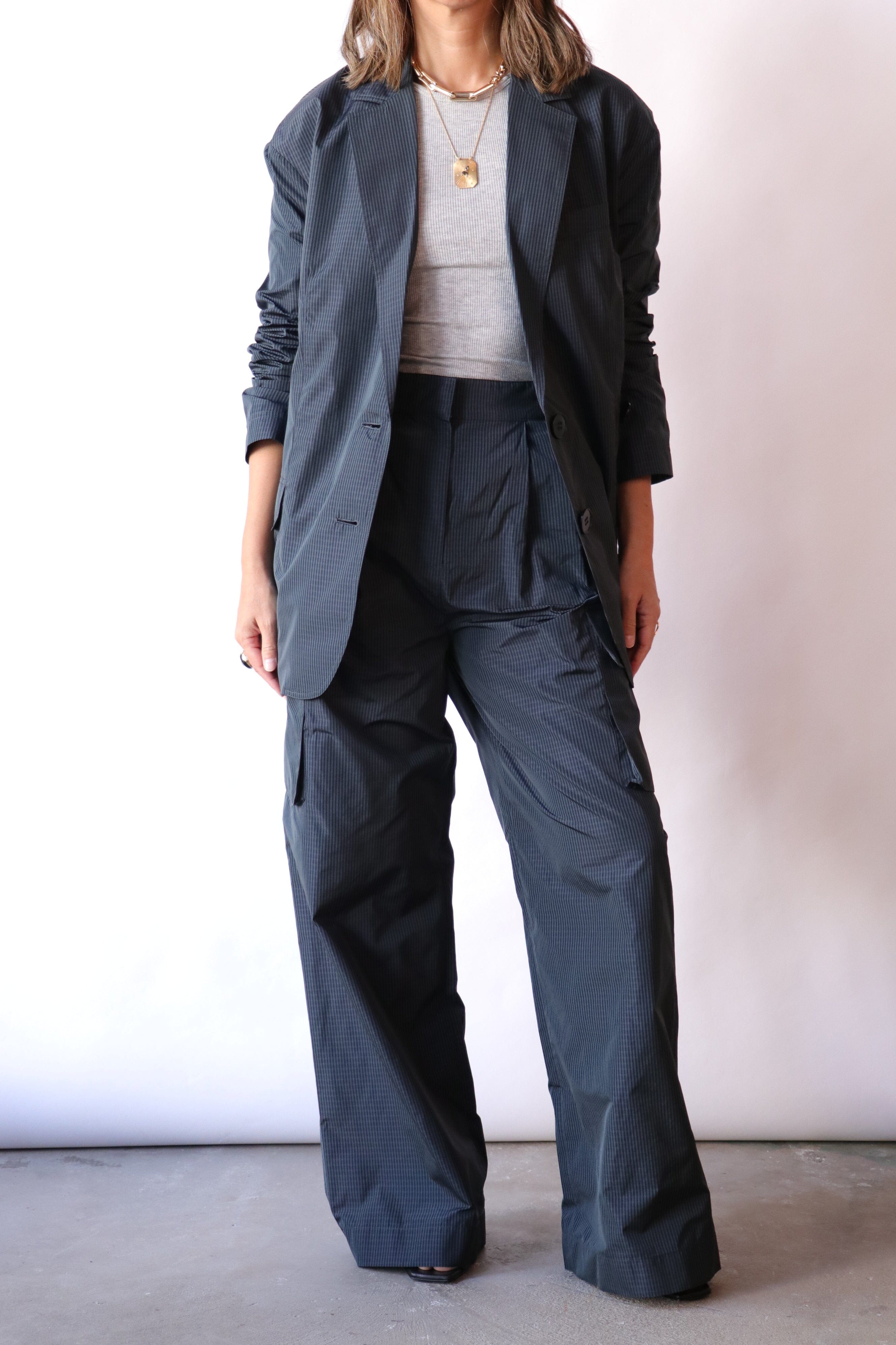 Tibi Menswear Nylon Liam Blazer in Navy Multi | WE ARE ICONIC