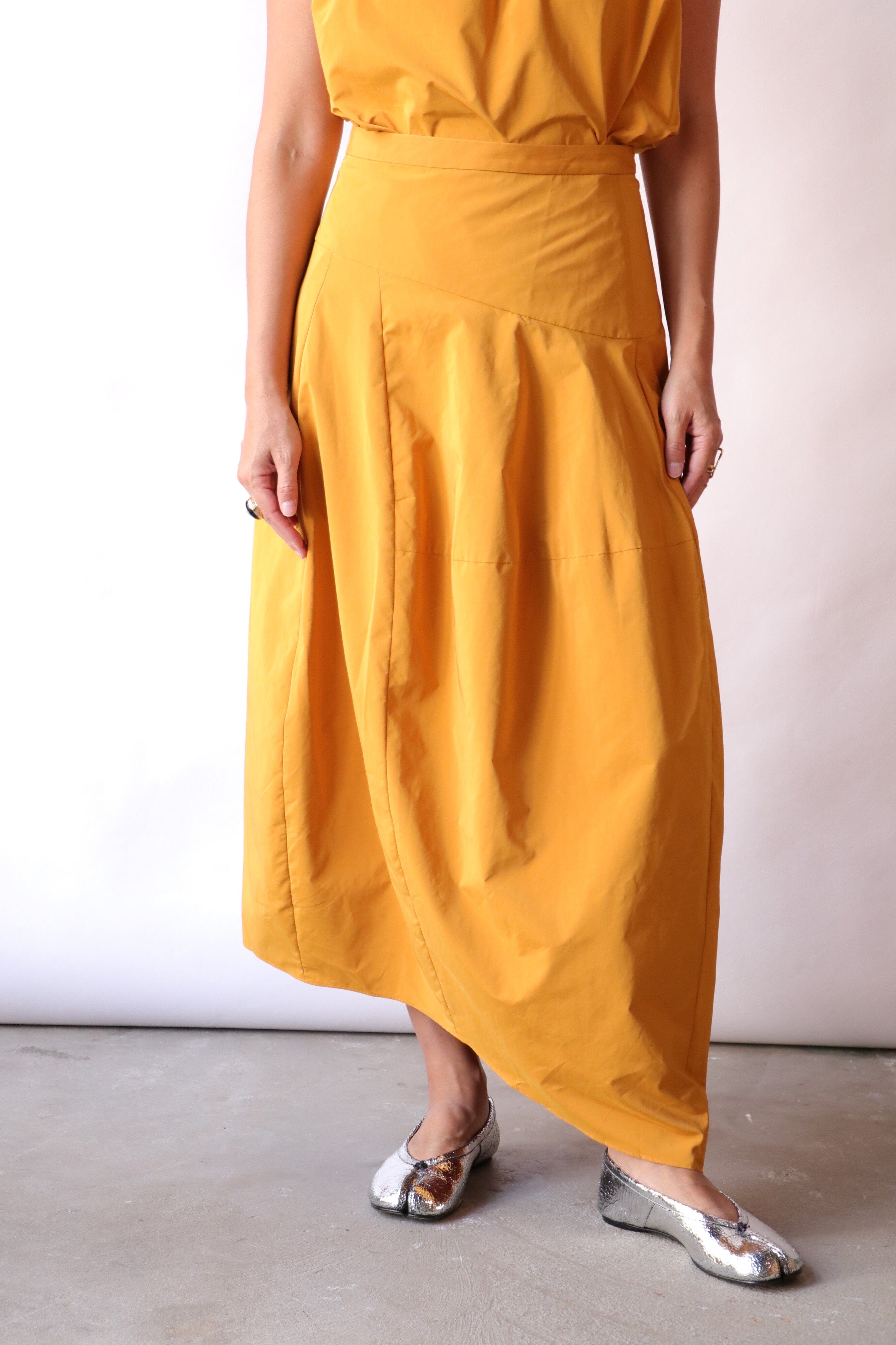 Tibi Nylon Asymmetrical Balloon Skirt in Bright Ochre | WE