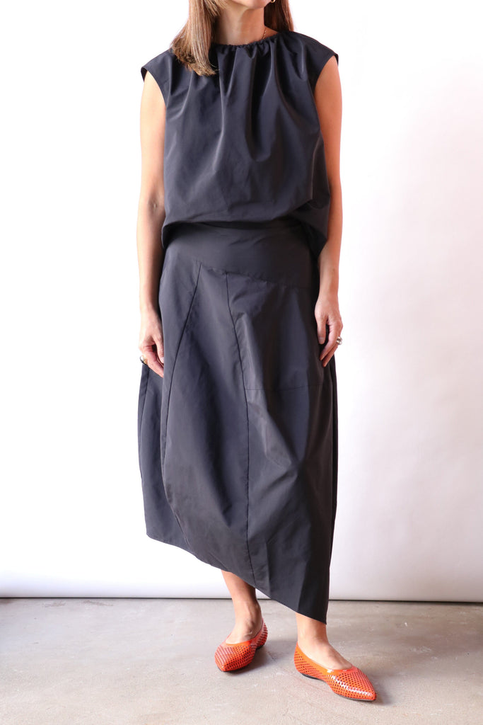 Tibi Nylon Asymmetrical Balloon Skirt in Navy Bottoms Tibi 
