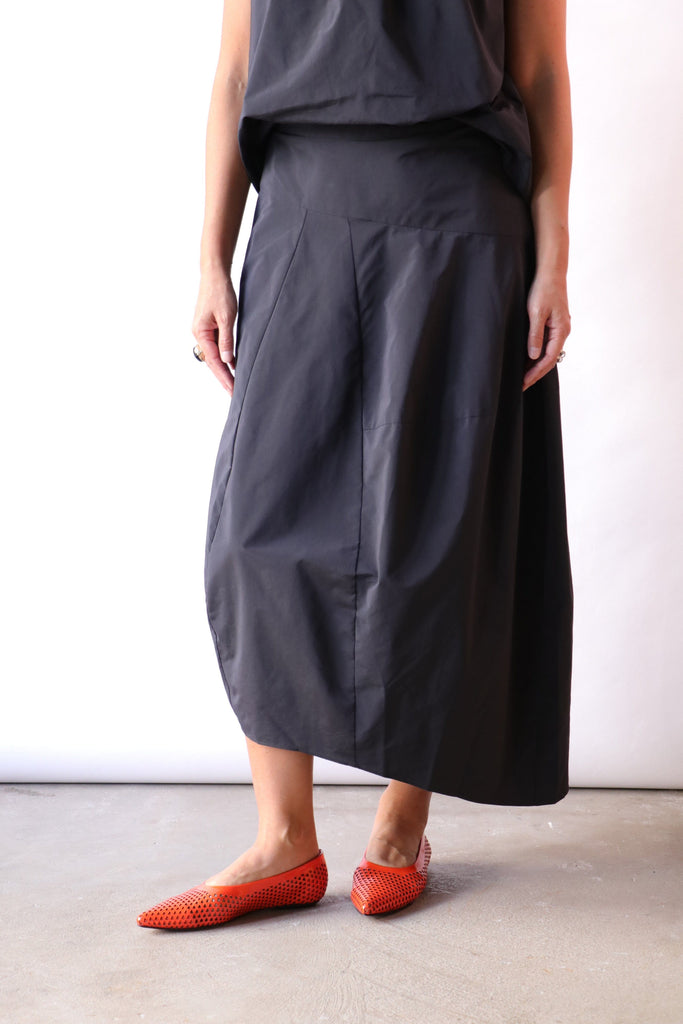 Tibi Nylon Asymmetrical Balloon Skirt in Navy Bottoms Tibi 