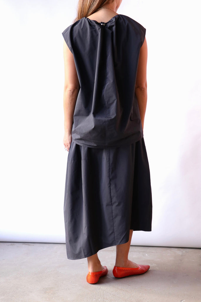 Tibi Nylon Asymmetrical Balloon Skirt in Navy Bottoms Tibi 