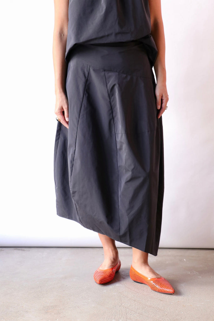 Tibi Nylon Asymmetrical Balloon Skirt in Navy Bottoms Tibi 