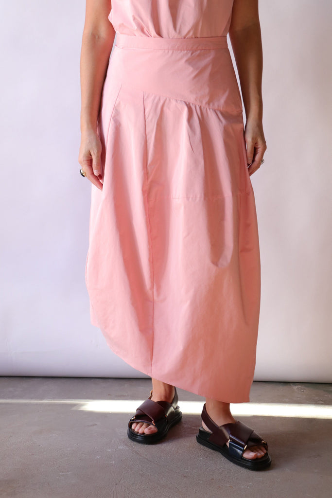 Tibi Nylon Asymmetrical Balloon Skirt in Pink Bottoms Tibi 